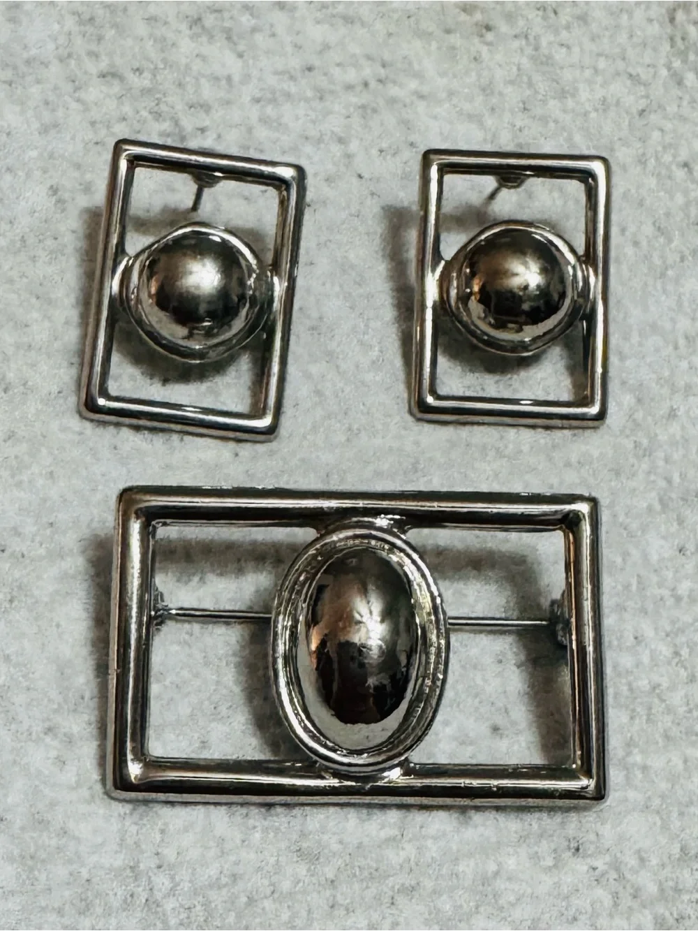 Mid Century Vintage Silver-Tone Brooch and Matching Earrings